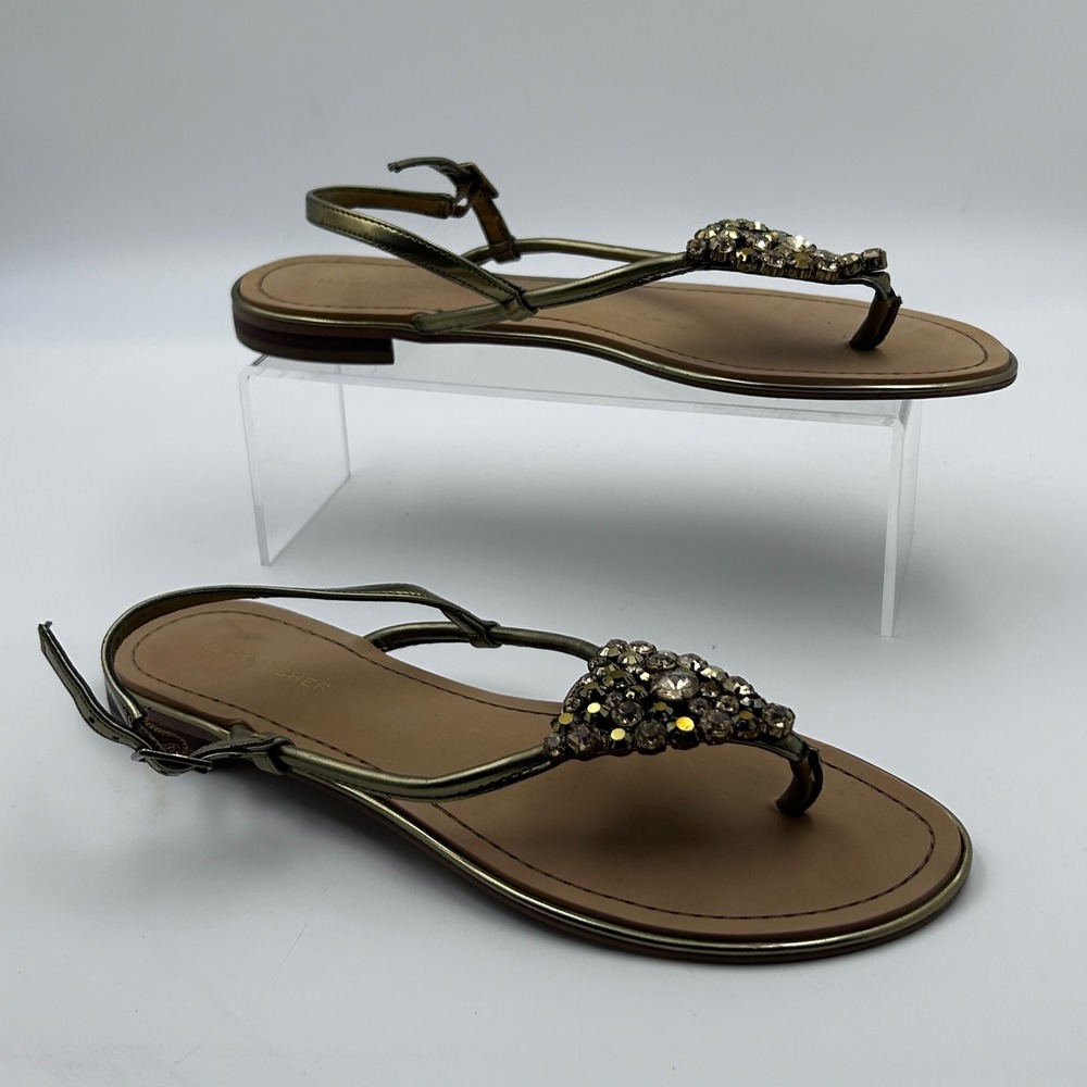 Marc Fisher QMRADY3 Sandals Womens‎ 8.5 Gold Jeweled Embellished Glam Boho Chic - Picture 2 of 9